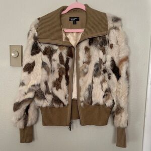 Black Rivet Rabbit Fur Moto Collared Teddy Jacket